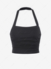 Solid Ruched Cropped Tank Top M Black
