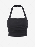 Solid Ruched Cropped Tank Top S Black