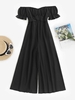 Solid Ruched Tie Waist Wide Leg Jumpsuit S Black