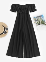 Solid Ruched Tie Waist Wide Leg Jumpsuit S Black