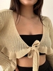 Solid Tie Ruffled Trim Cropped Cardigan L Light coffee