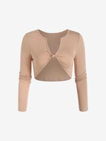 Solid Twisted Knotted Cropped Tee L Light coffee