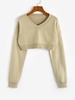 Solid V Neck Cropped Sweater L Light coffee