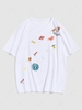 Space Cartoon Pattern Short Sleeve T-shirt 2xl White