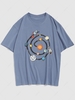 Space Cartoon Swirl Print Graphic T-shirt S Denim blue