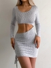 Space Dye Cut Out Cinched Side Slinky Dress L Light gray