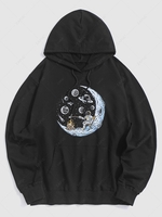 Space Moon Astronaut Graphic Hoodie L Black