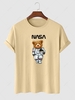 Spaceman Bear Pattern Funny T-shirt L Light coffee