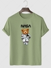 Spaceman Bear Pattern Funny T-shirt L Light green