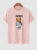 Spaceman Bear Pattern Funny T-shirt L Light pink