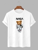 Spaceman Bear Pattern Funny T-shirt L White