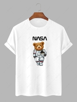 Spaceman Bear Pattern Funny T-shirt L White