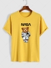 Spaceman Bear Pattern Funny T-shirt L Yellow