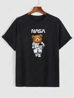 Spaceman Bear Pattern Funny T-shirt M Black