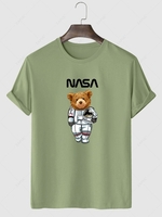 Spaceman Bear Pattern Funny T-shirt M Light green
