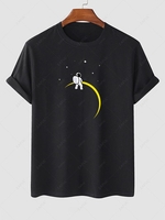 Spaceman Moon Funny Graphic Short Sleeves Tee Xl Black