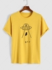 Spaceship and Alien Print Casual Short Sleeve T Shirt Xl Yellow