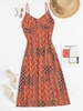 Spaghetti Strap Bohemian Patchwork Print Maxi Bustier Dress S Red