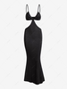 Spaghetti Strap Cutout Knit Maxi Mermaid Dress L Black
