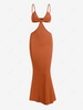 Spaghetti Strap Cutout Knit Maxi Mermaid Dress L Coffee