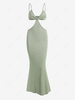 Spaghetti Strap Cutout Knit Maxi Mermaid Dress L Green