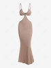 Spaghetti Strap Cutout Knit Maxi Mermaid Dress L Light coffee