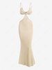 Spaghetti Strap Cutout Knit Maxi Mermaid Dress L Light yellow