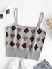 Spaghetti Strap Heart Argyle Graphic Knitted Top M Light gray