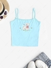 Spaghetti Strap Lamb Butterfly Print CropTop L Blue