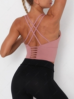 Spaghetti Strap Solid Color Criss-Cross Sports Bra L Light pink