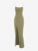 Spaghetti Strap Thigh Split Slinky Maxi Dress L Green