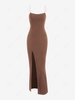 Spaghetti Strap Thigh Split Slinky Maxi Dress L Light coffee