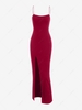 Spaghetti Strap Thigh Split Slinky Maxi Dress L Red