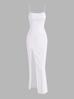 Spaghetti Strap Thigh Split Slinky Maxi Dress L White