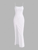 Spaghetti Strap Thigh Split Slinky Maxi Dress M White