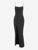 Spaghetti Strap Thigh Split Slinky Maxi Dress S Black