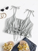 Spaghetti Strap Tie Gingham Ruffled Hem Crop Top M Black