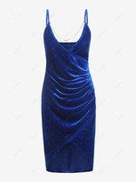 Sparkly Chain Embellished Draped Party Dress L Blue