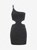 Sparkly Cut Out One Shoulder Bodycon Dress L Black