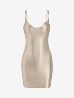 Sparkly Foil Print Bodycon Dress L Silver