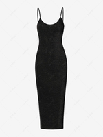 Sparkly Metallic Thread Midi Bodycon Dress M Black