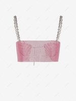 Sparkly Rhinestone Chain Strap Crop Tank Top Light pink