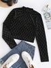 Sparkly Rhombus Velvet Crop T Shirt S Black