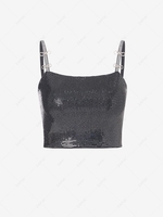 Sparkly Sequined Bowknot Crop Tank Top L Black