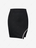 Sparkly Tape Slit Bodycon Skirt L Black