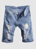 Splash Paint Pattern Destroyed Denim Shorts 34 Light blue