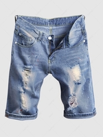 Splash Paint Pattern Destroyed Denim Shorts 36 Light blue