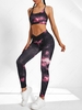 Splash Print Criss Cross Back Sports Bra and Yoga Pants Set Xl Black