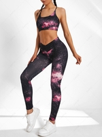 Splash Print Criss Cross Back Sports Bra and Yoga Pants Set Xl Black