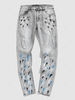 Splatter Paint Distressed Zipper Fly Jeans 32 Light blue